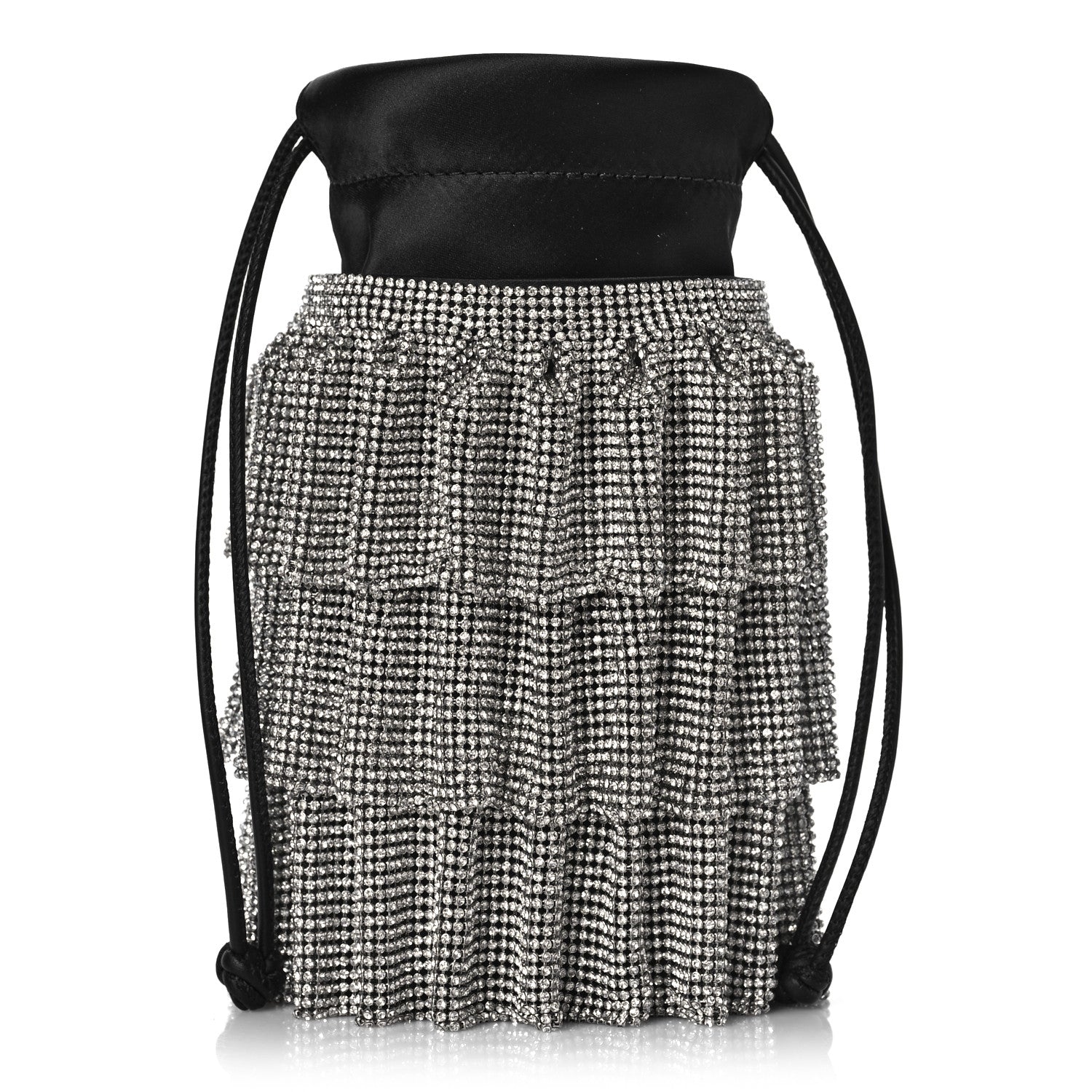 Alexander Wang Satin Mesh Crystal Rhinestone Drawstring Pouch White Black 1 of 9