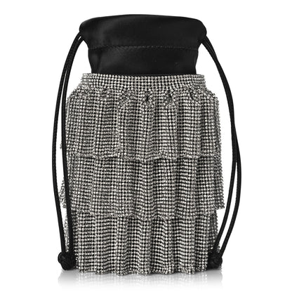Alexander Wang Satin Mesh Crystal Rhinestone Drawstring Pouch White Black 1 of 9