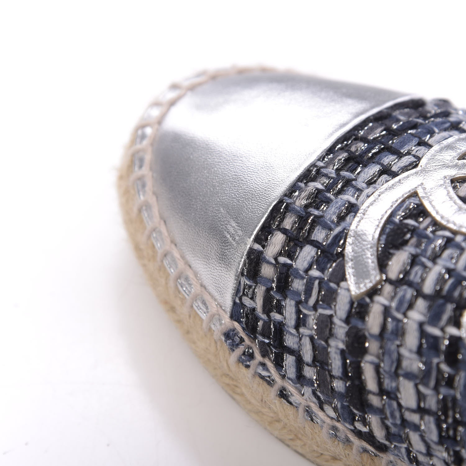Chanel Metallic Tweed Lambskin CC Espadrilles 40 Blue Black Silver 10 of 11