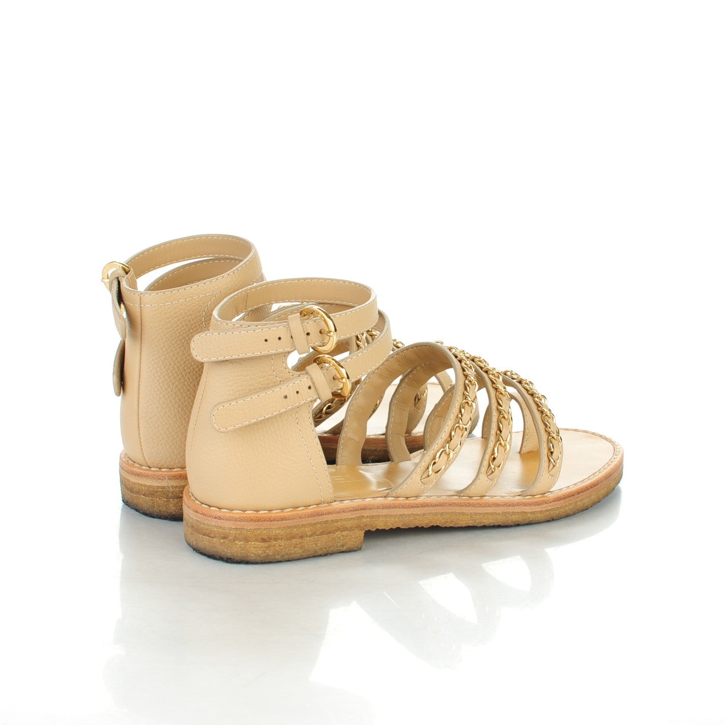 Calfskin CC Chain Sandals 38 Beige