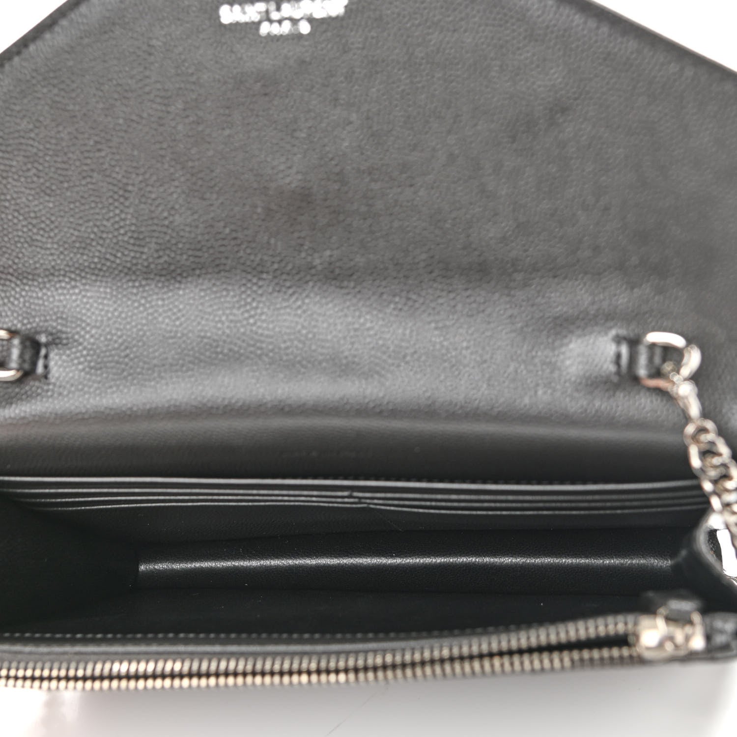 Saint Laurent Grain De Poudre Matelasse Chevron Monogram Envelope Chain Wallet Dark Smog 5 of 11