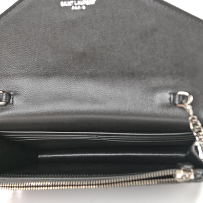 Saint Laurent Grain De Poudre Matelasse Chevron Monogram Envelope Chain Wallet Dark Smog 5 of 11