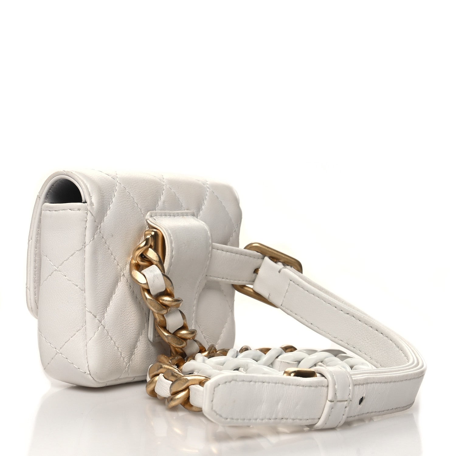 Chanel Lambskin Lacquered Metal Quilted Flap Chain Belt Bag White 3 of 17