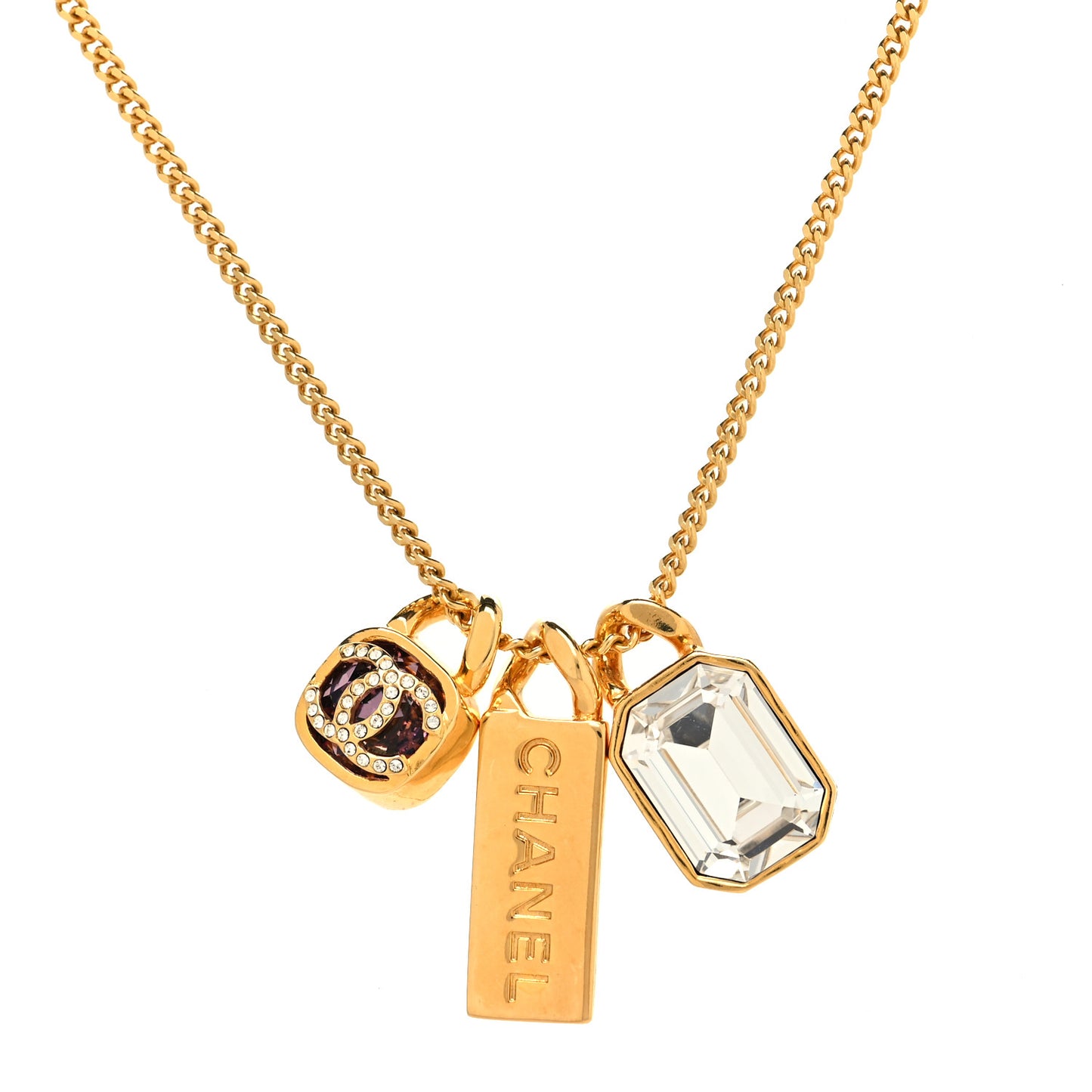 Metal Crystal Charm Necklace Purple Gold