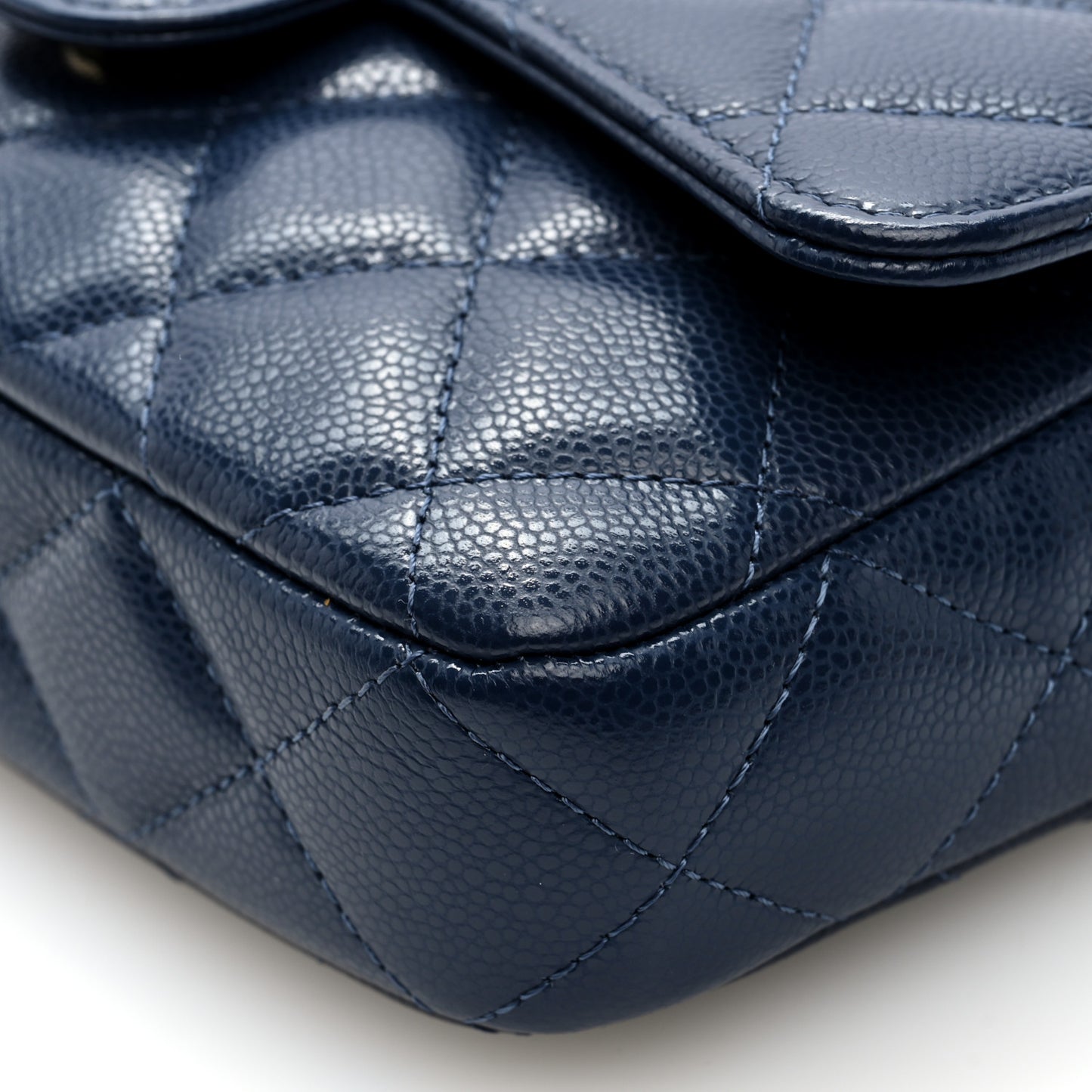 Caviar Quilted Flap Phone Holder With Chain Navy Blue