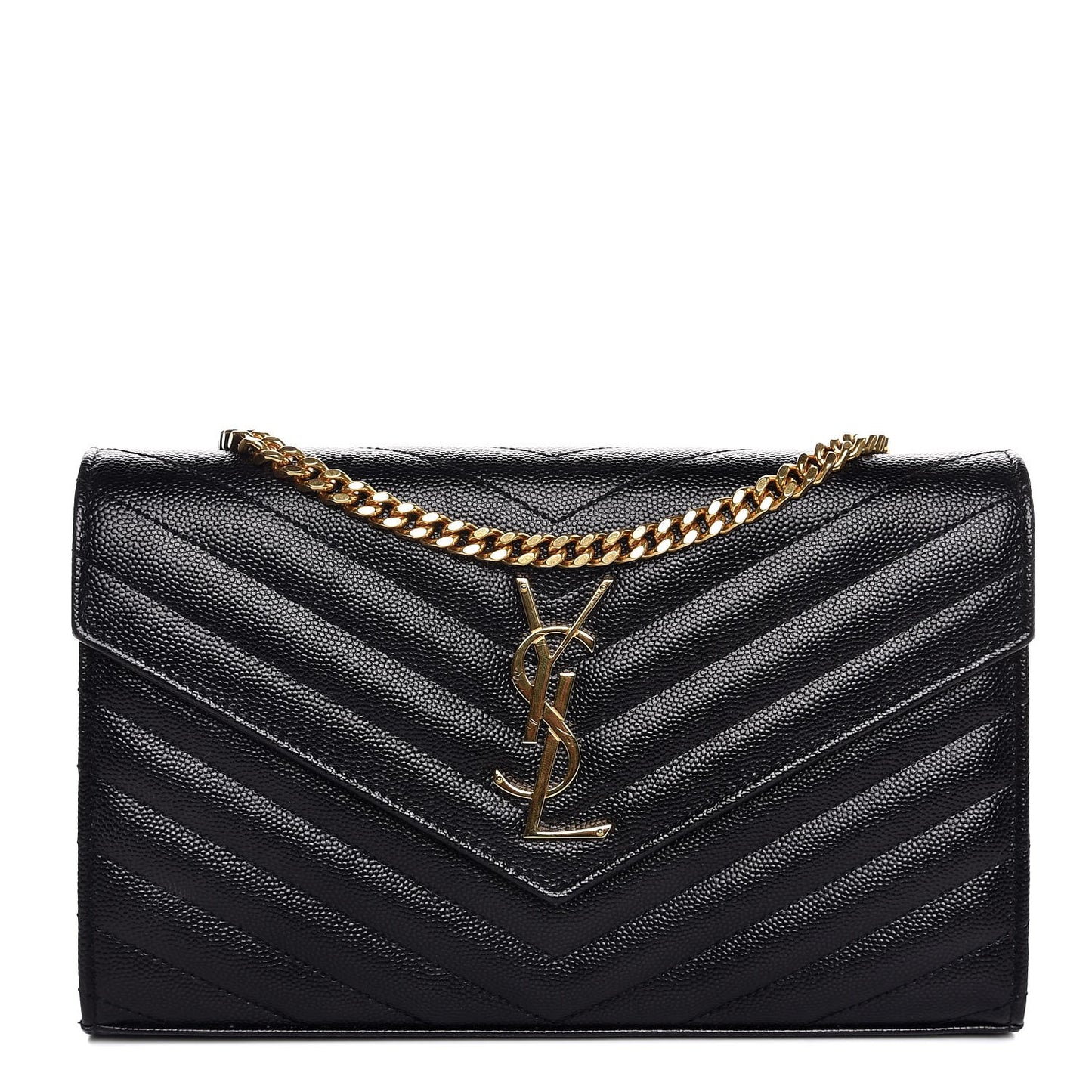 Grain De Poudre Matelasse Chevron Monogram Chain Wallet Black