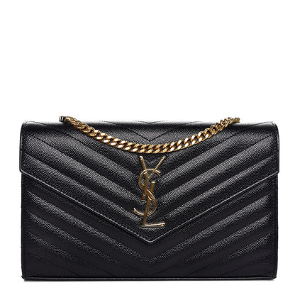 Saint Laurent Grain De Poudre Matelasse Chevron Monogram Chain Wallet Black 1 of 8