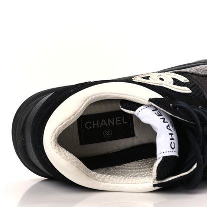 Chanel Mesh Suede Calfskin Grained Calfskin Womens CC Sneakers 39.5 White Black 6 of 7