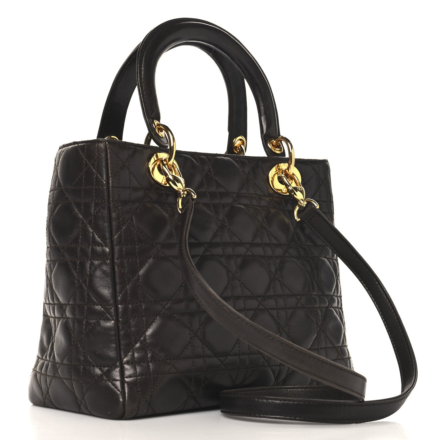 Christian Dior Lambskin Cannage Medium Lady Dior Dark Brown 2 of 14