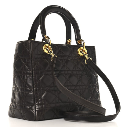 Christian Dior Lambskin Cannage Medium Lady Dior Dark Brown 2 of 14