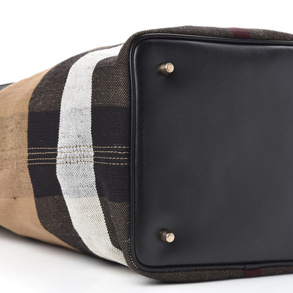 Burberry Grainy Calfskin Canvas Mega Check Medium Ashby Tassel Hobo Black 7 of 9