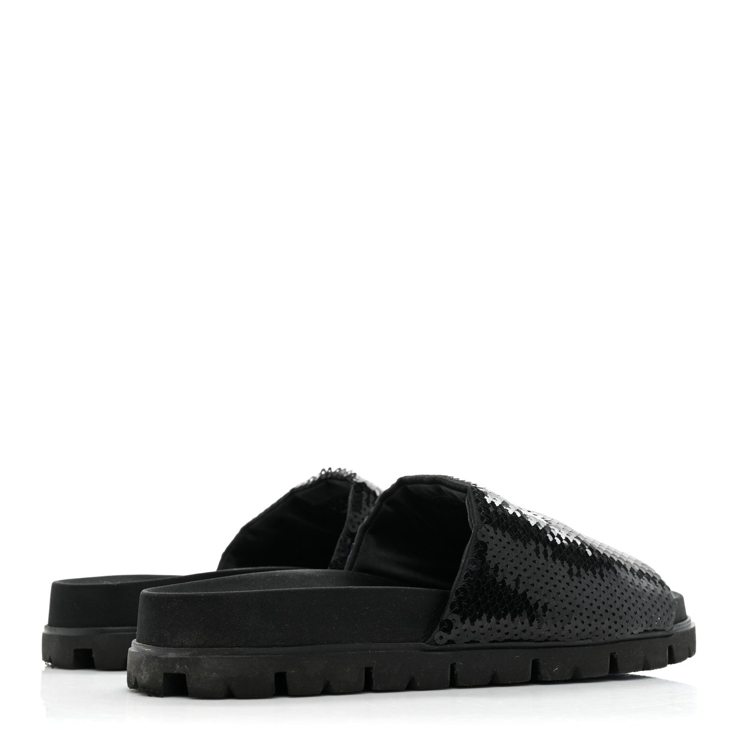 Paillettes Sequin Logo Slide Sandals 36 Black