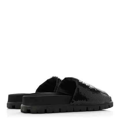 Prada Paillettes Sequin Logo Slide Sandals 36 Black 4 of 12