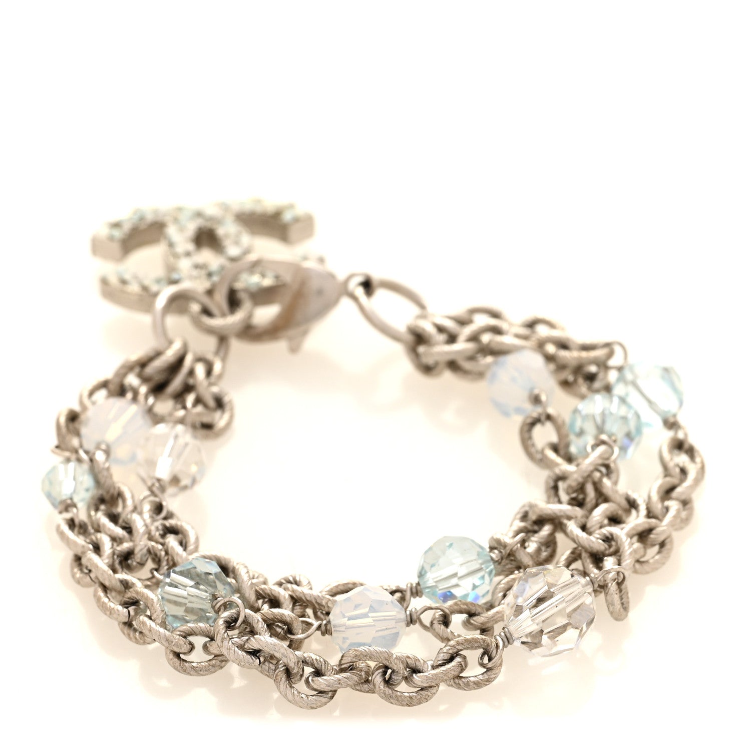 Chanel Metal Bead Crystal CC Charm Bracelet Silver 1 of 4