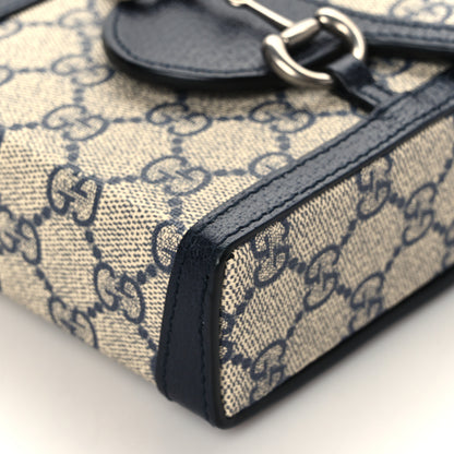 Gucci GG Supreme Monogram Textured Dollar Calfskin Mini Horsebit 1955 Crossbody Bag Beige Blue 10 of 10
