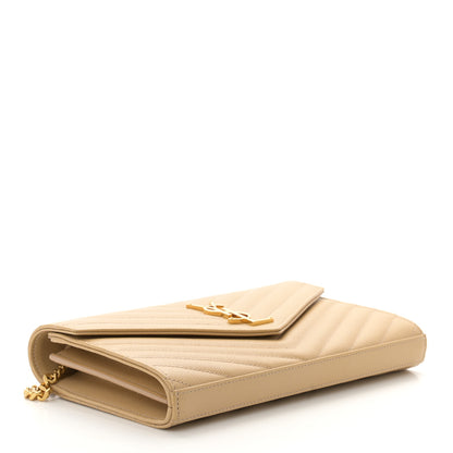 Saint Laurent Grain De Poudre Matelasse Chevron Monogram Chain Wallet Nude Powder 4 of 10