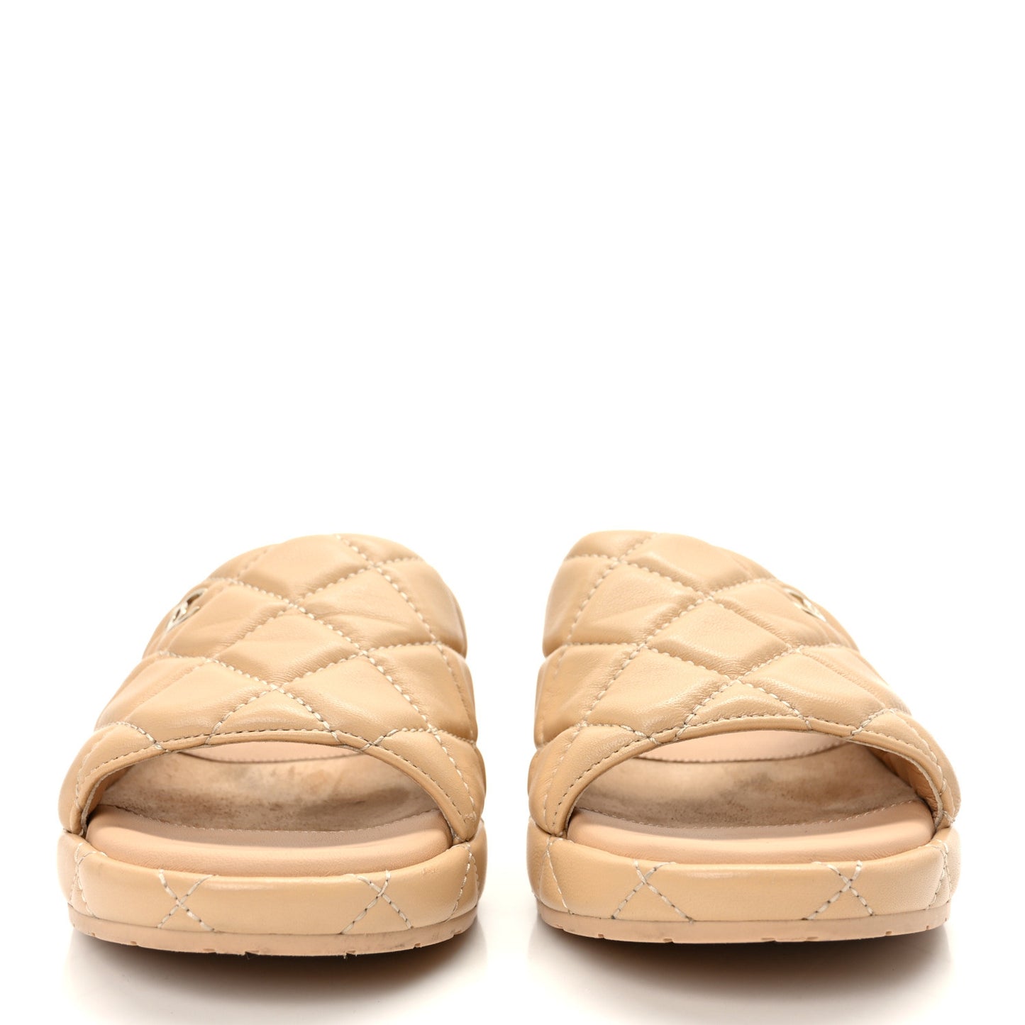 Lambskin Quilted CC Mules Wedge Sandals 38 Beige
