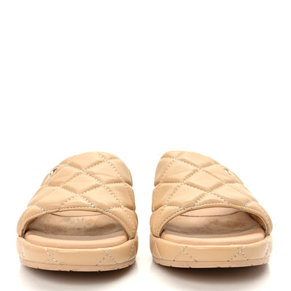 Chanel Lambskin Quilted CC Mules Wedge Sandals 38 Beige 2 of 10