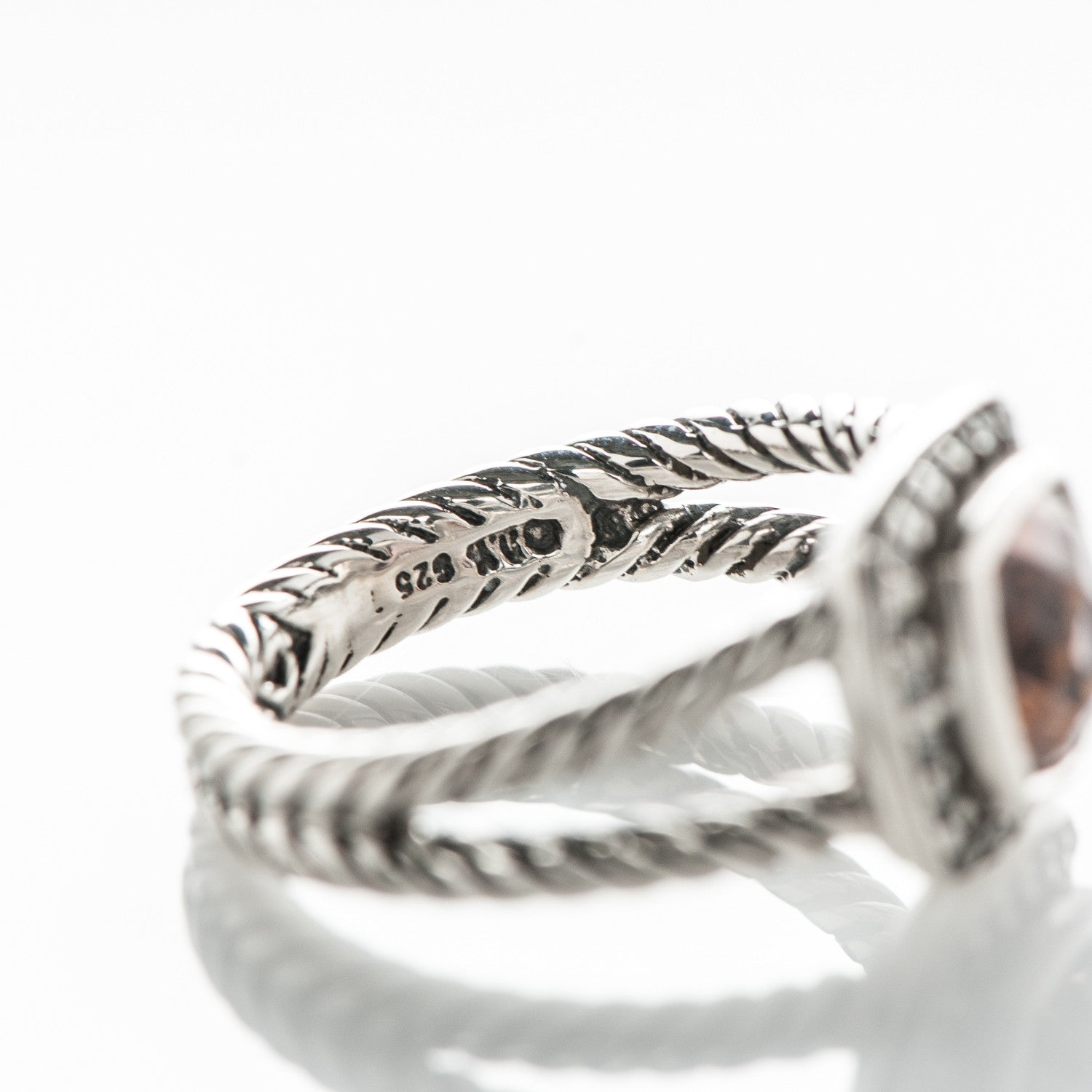 David Yurman Sterling Silver Diamond Morganite 7mm Petite Albion Ring 53 6.5 5 of 5