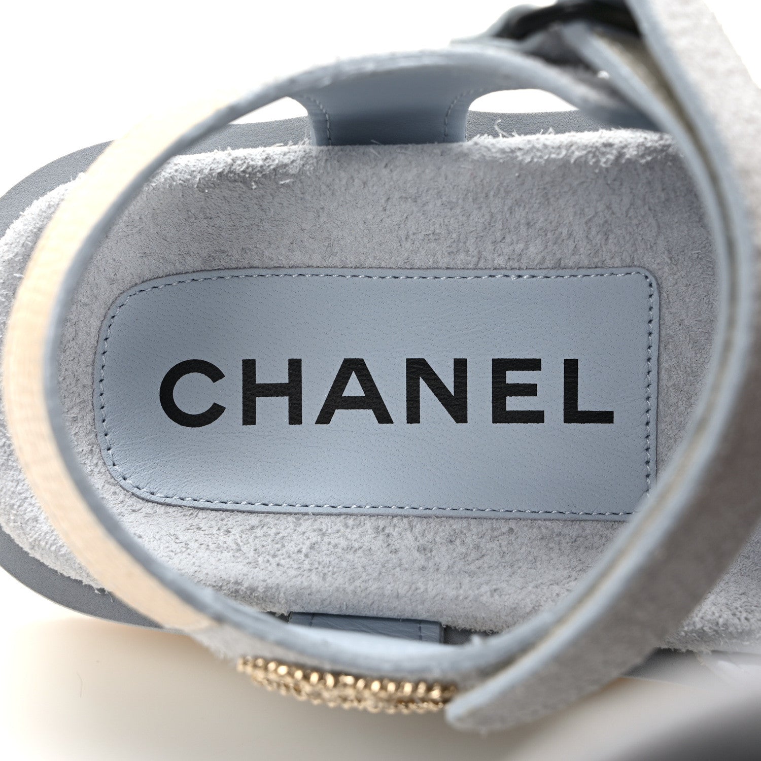 Chanel Suede Calfskin Velcro Flat Sandals 39 Light Blue Beige 7 of 9