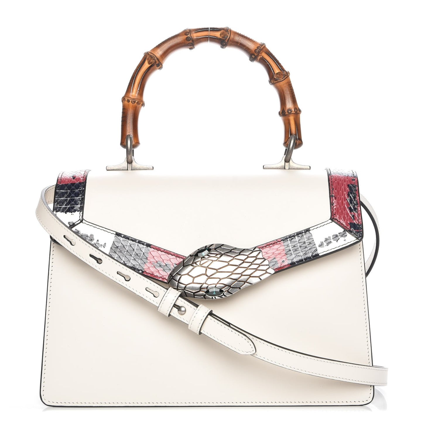Calfskin Snakeskin Small Lilith Top Handle Bag White