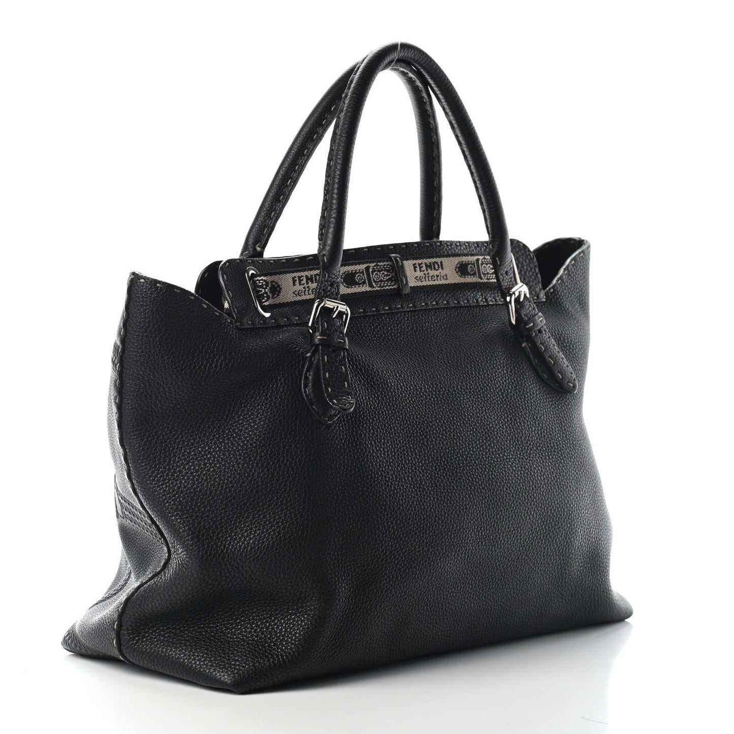 Metallic Calfskin Romano Selleria Large Villa Borghese Tote Black