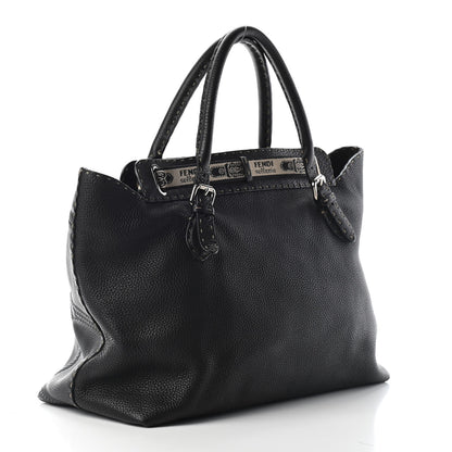 Fendi Metallic Calfskin Romano Selleria Large Villa Borghese Tote Black 3 of 8