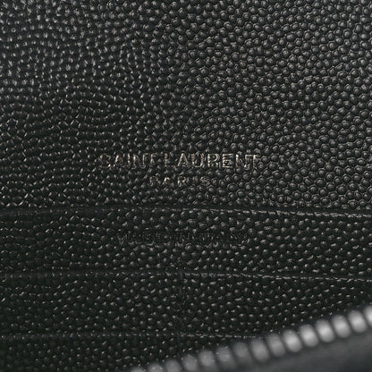 Saint Laurent Grain De Poudre Matelasse Chevron Monogram Monochrome Envelope Chain Wallet Black 6 of 11
