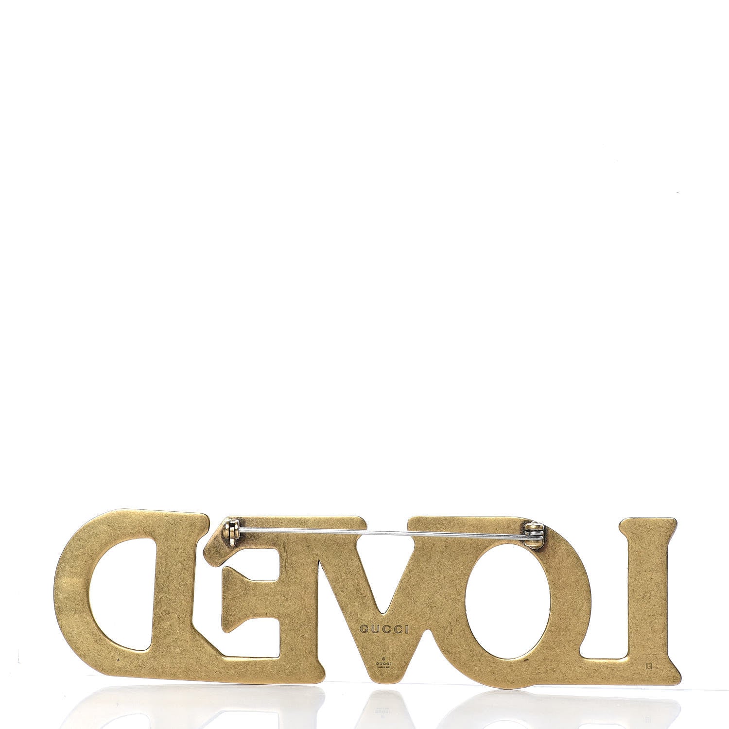 Gucci Metal Crystal Loved Pin Brooch Gold 3 of 5