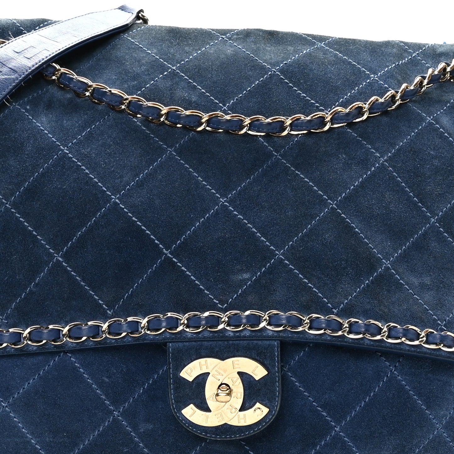 x Pharrell Williams Suede Lambskin XXL Flap Bag Navy