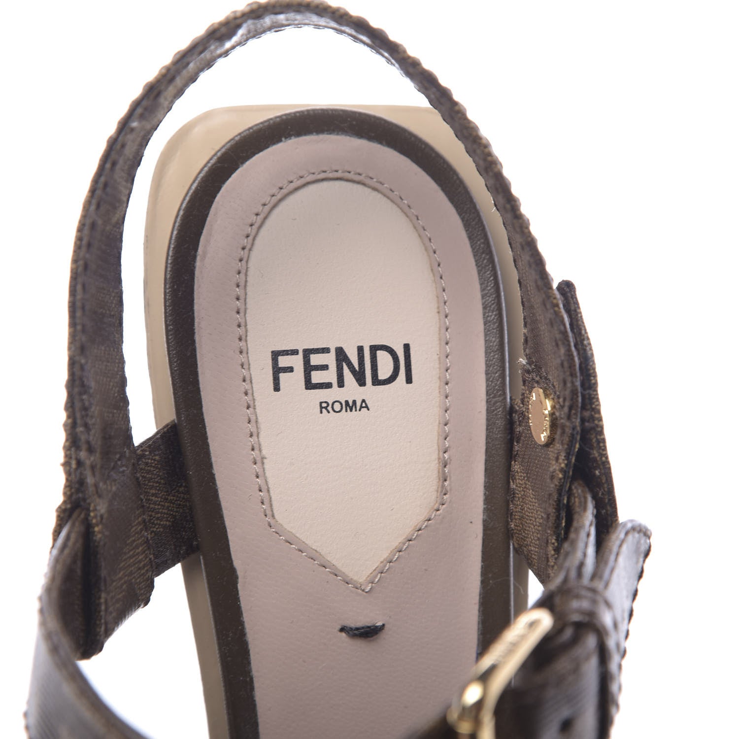 Fendi Glazed Fabric FF Wedge Sandals 36.5 Tobacco Moro 7 of 7