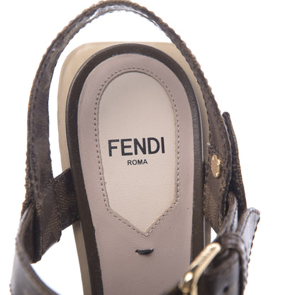 Fendi Glazed Fabric FF Wedge Sandals 36.5 Tobacco Moro 7 of 7