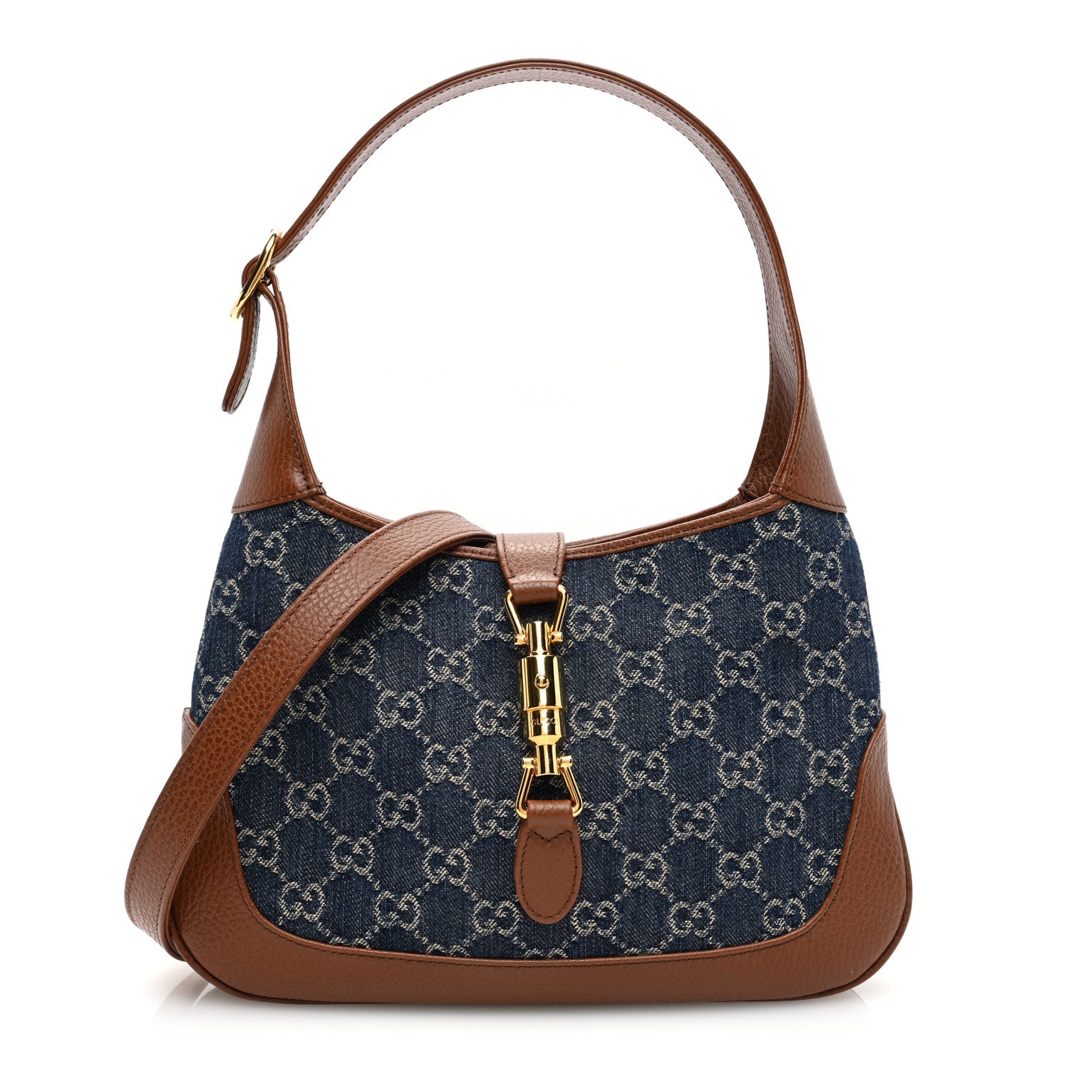 Gucci New Denim GG Monogram Calfskin Small Jackie 1961 Hobo Blue Tea Cuir 1 of 10