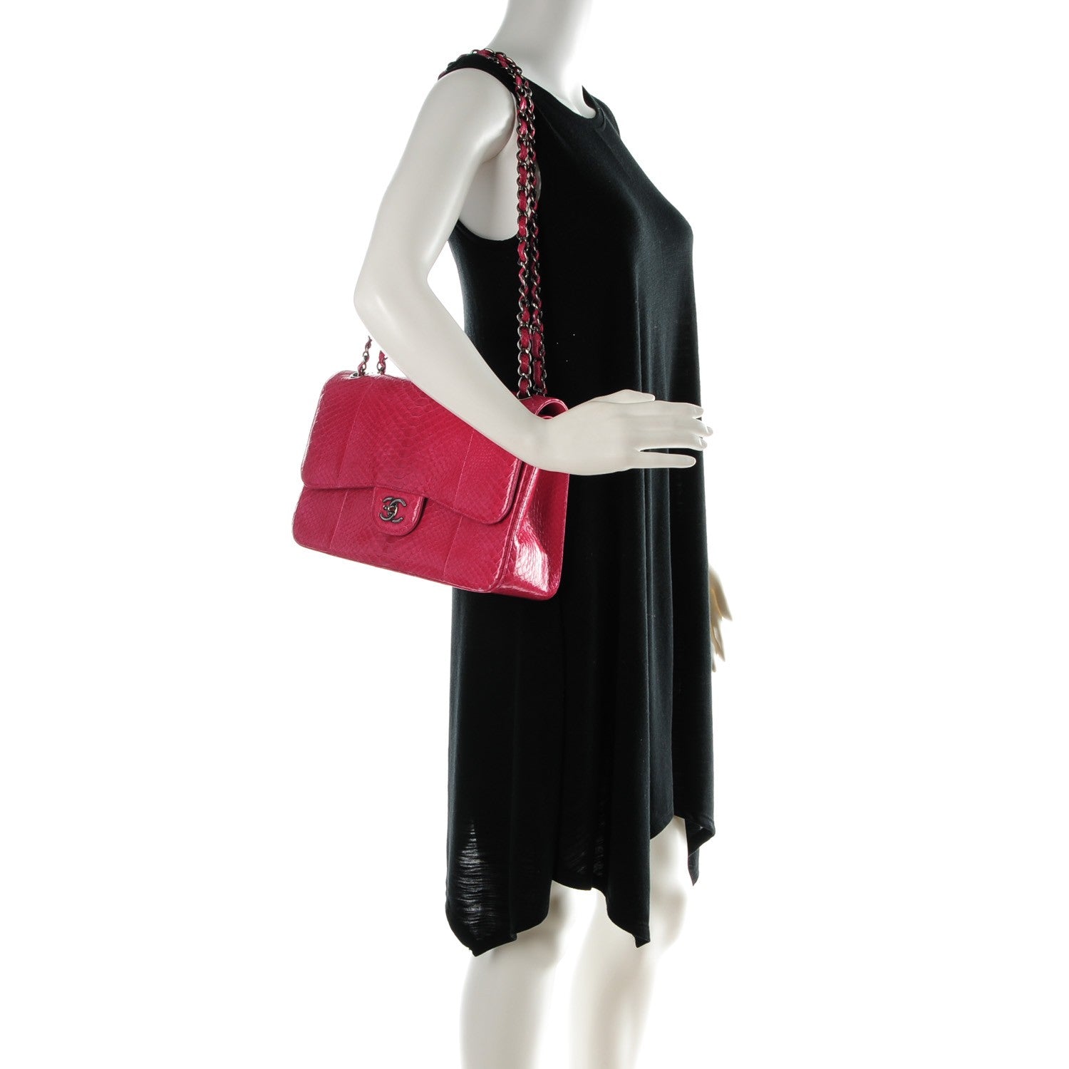 Chanel Python Jumbo Double Flap Dark Pink 2 of 13