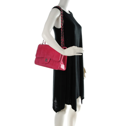 Chanel Python Jumbo Double Flap Dark Pink 2 of 13
