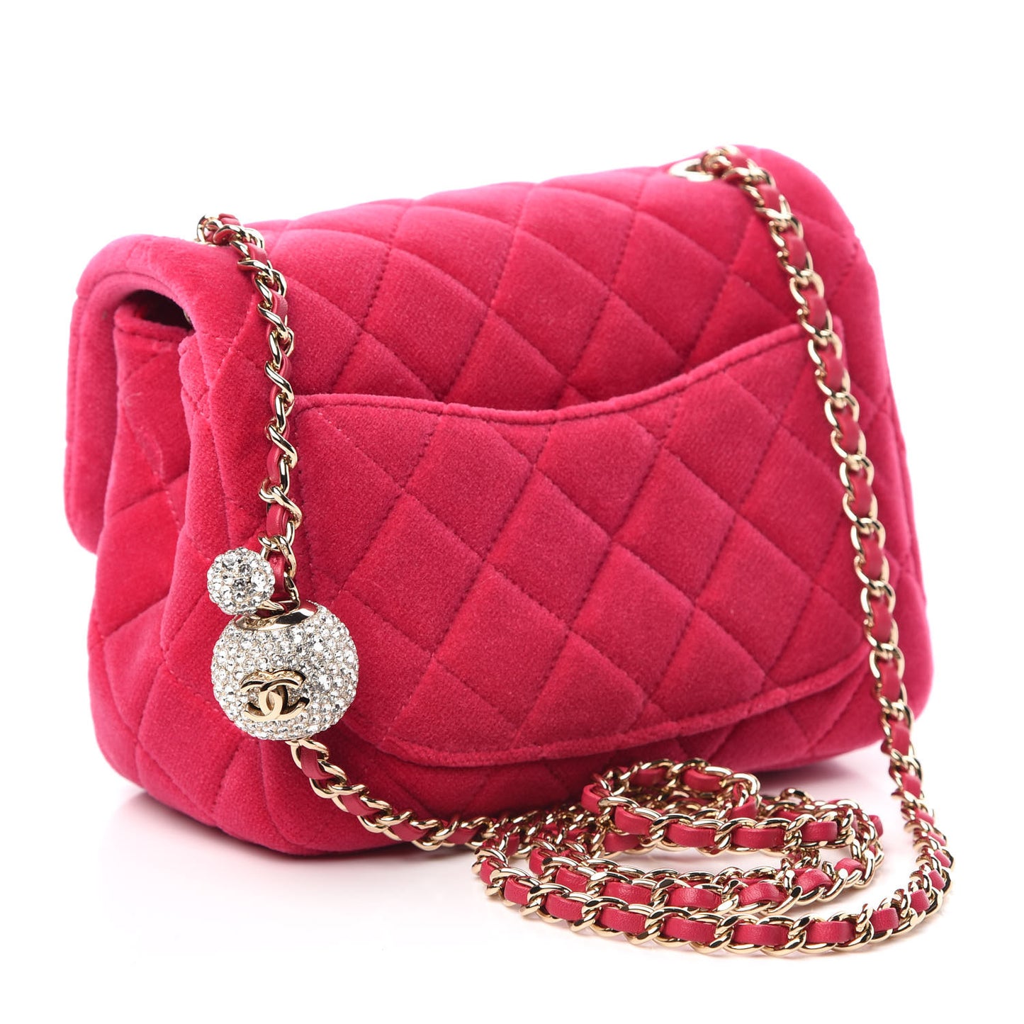 Velvet Quilted Mini Square Pearl Crush Flap Fuchsia
