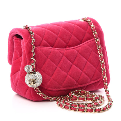 Chanel Velvet Quilted Mini Square Pearl Crush Flap Fuchsia 3 of 10