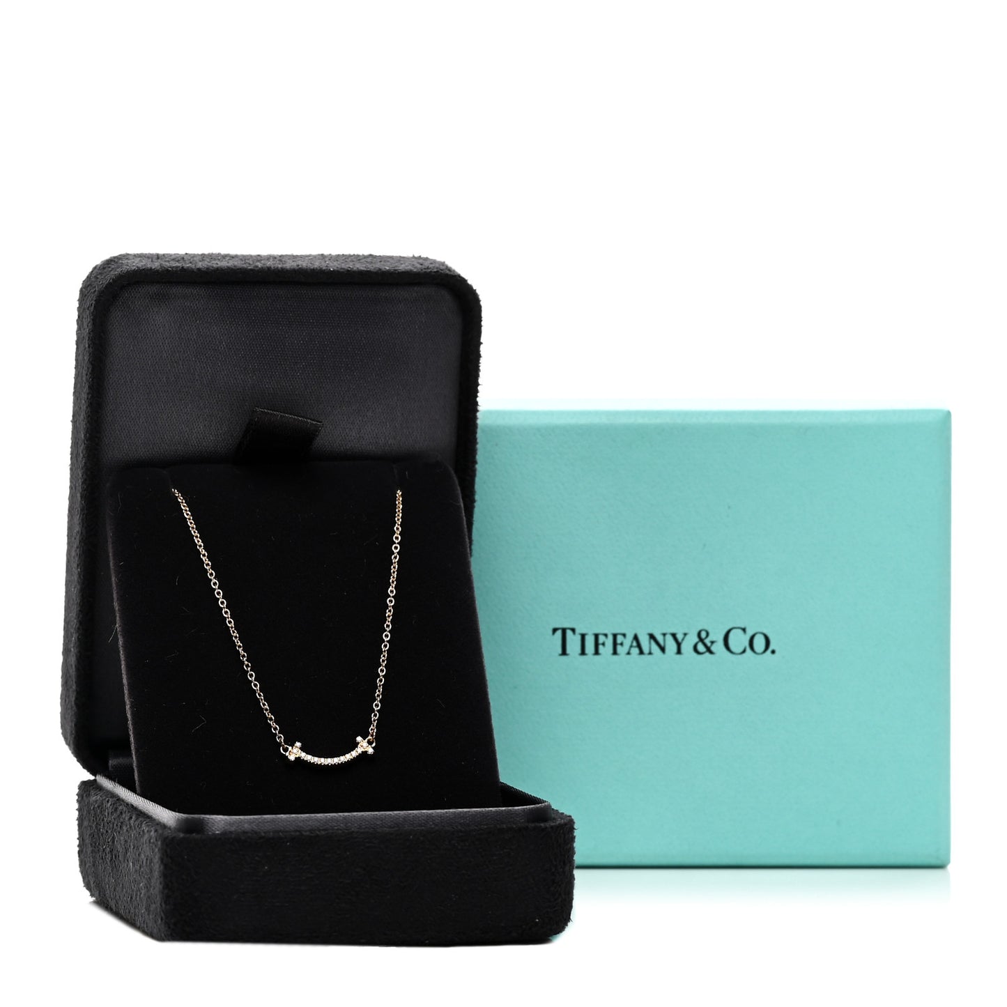 18K Yellow Gold Diamond Mini T Smile Pendant Necklace