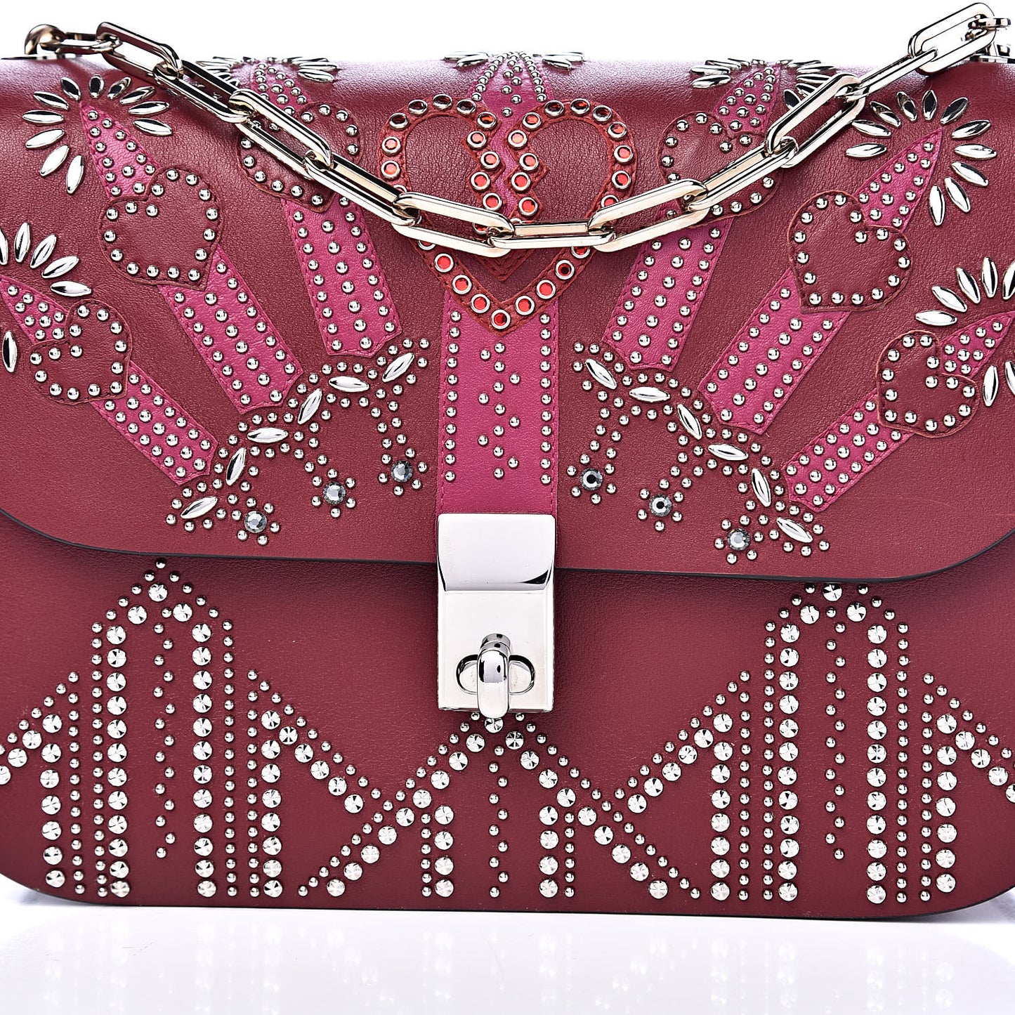 Vitello Loveblade Embellished Chain Flap Bag Rubino