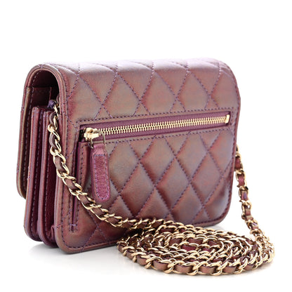 Chanel Iridescent Lambskin Quilted Mini Wallet On Chain WOC Purple 3 of 11