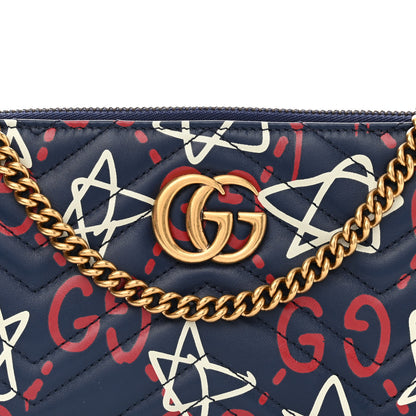 Gucci Calfskin Matelasse GucciGhost Mini GG Marmont Chain Bag Blue Agata Hibiscus Red 9 of 12