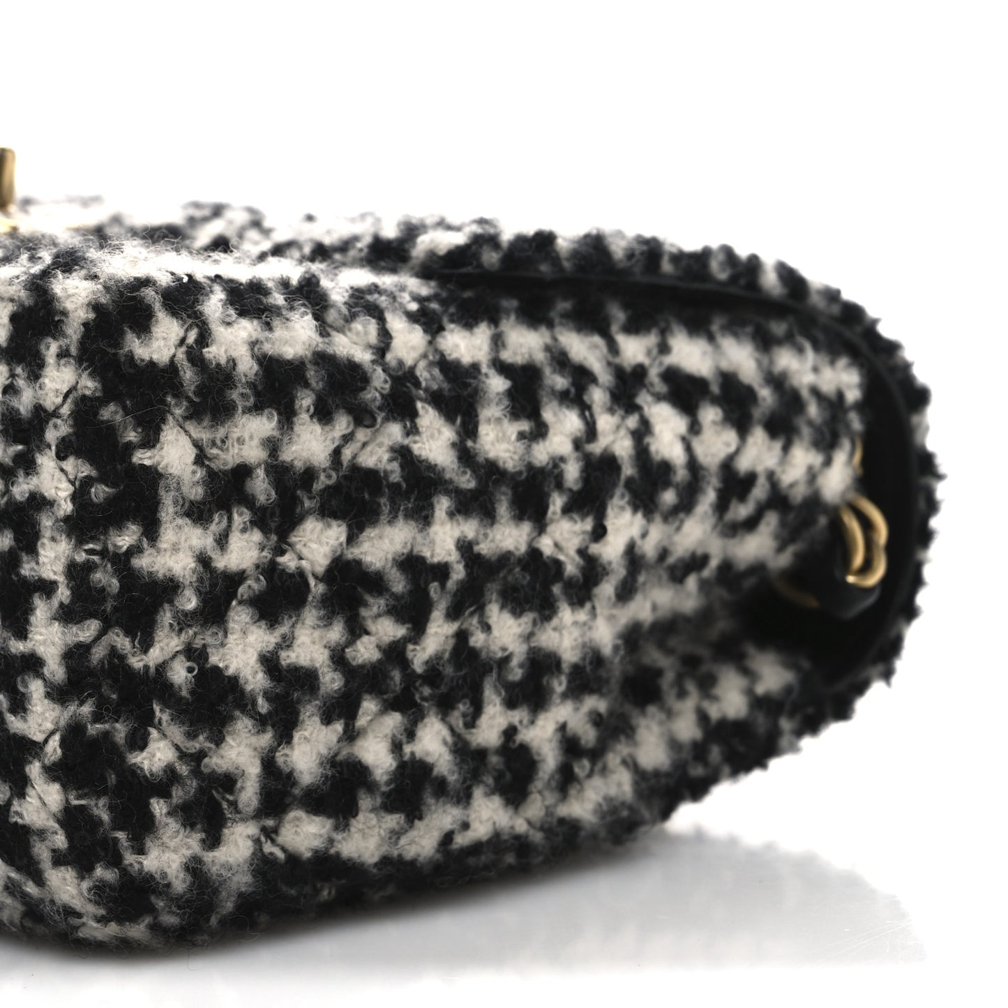 Tweed Houndstooth Quilted Mini Square Flap White Black