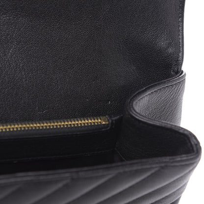 Saint Laurent Sheepskin Matelasse Chevron Monogram Large College Satchel Black 11 of 12