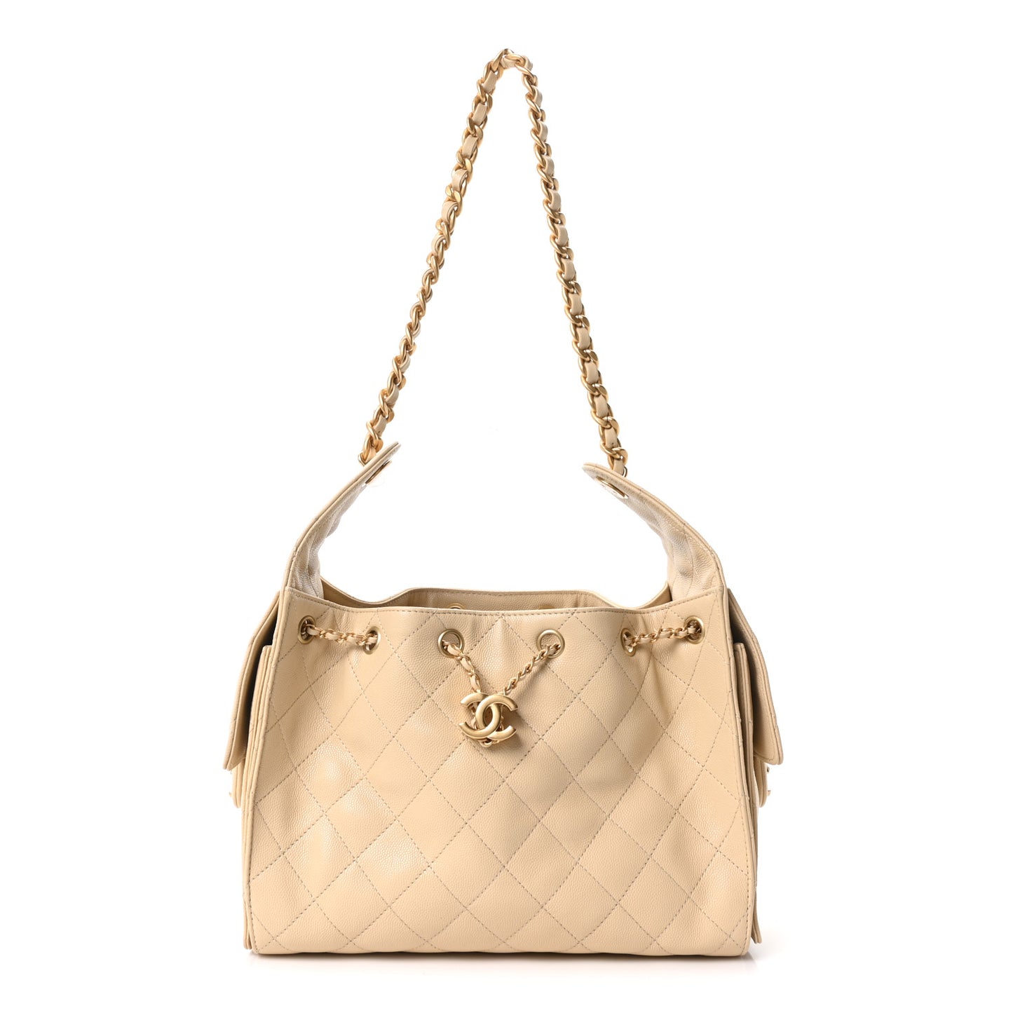 Caviar Quilted Small Chanel 25 Handbag Beige