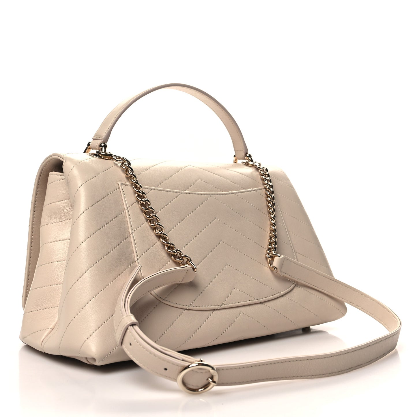 Grained Calfskin Stitched Medium Chevron Chic Top Handle Flap Beige