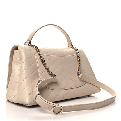 Chanel Grained Calfskin Stitched Medium Chevron Chic Top Handle Flap Beige 3 of 11