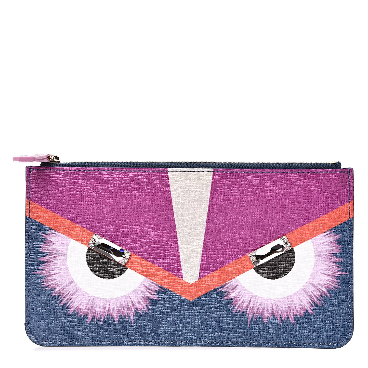 Fendi Vitello Elite Crystal Eye Monster Zip Pouch Cobalt Multicolor 1 of 7