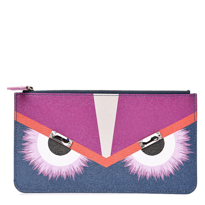 Fendi Vitello Elite Crystal Eye Monster Zip Pouch Cobalt Multicolor 1 of 7