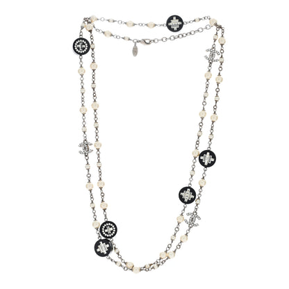 Chanel Resin Pearl Crystal CC Long Necklace Black Silver 2 of 4