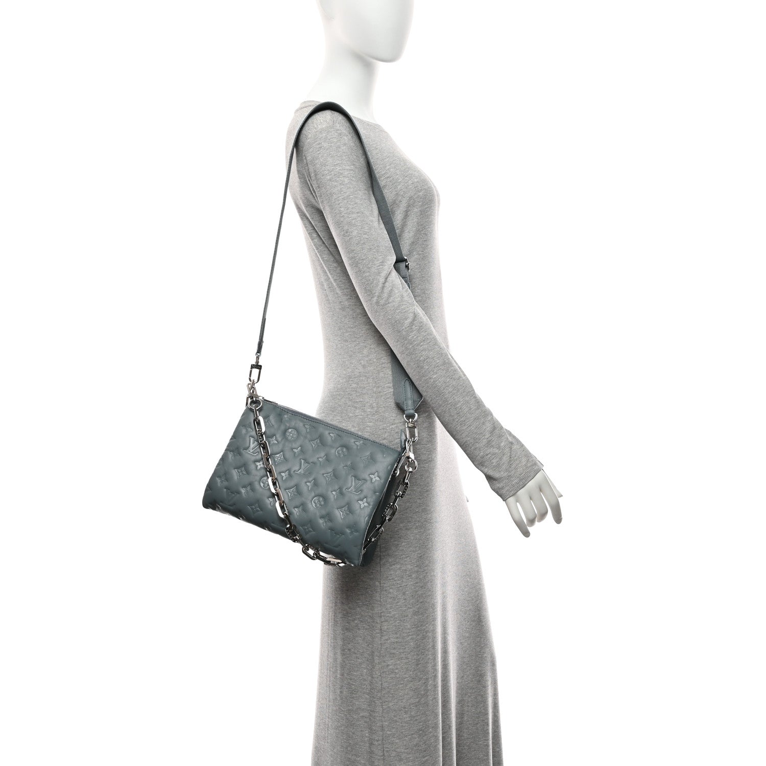 Louis Vuitton Lambskin Embossed Monogram Coussin PM Blue Glacier 2 of 9